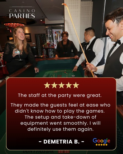 A Casino Parties five-star Google review post
