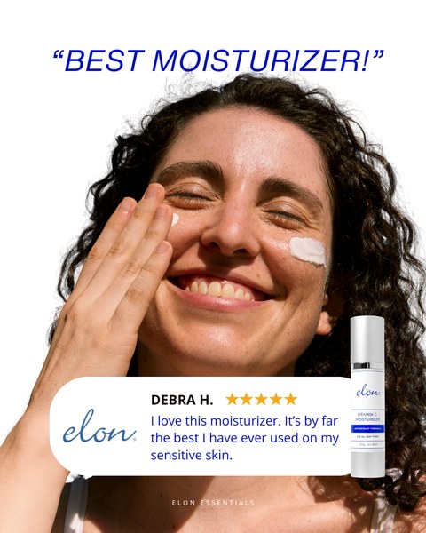 An Elon Essentials customer review post for the vitamin C moisturizer