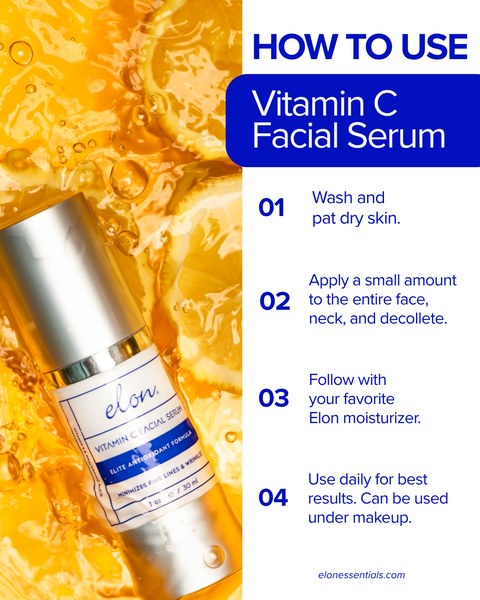 An Elon Essentials how-to post for the vitamin C facial serum