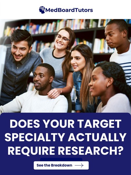 A MedBoardTutors post asking whether your target specialty requires research